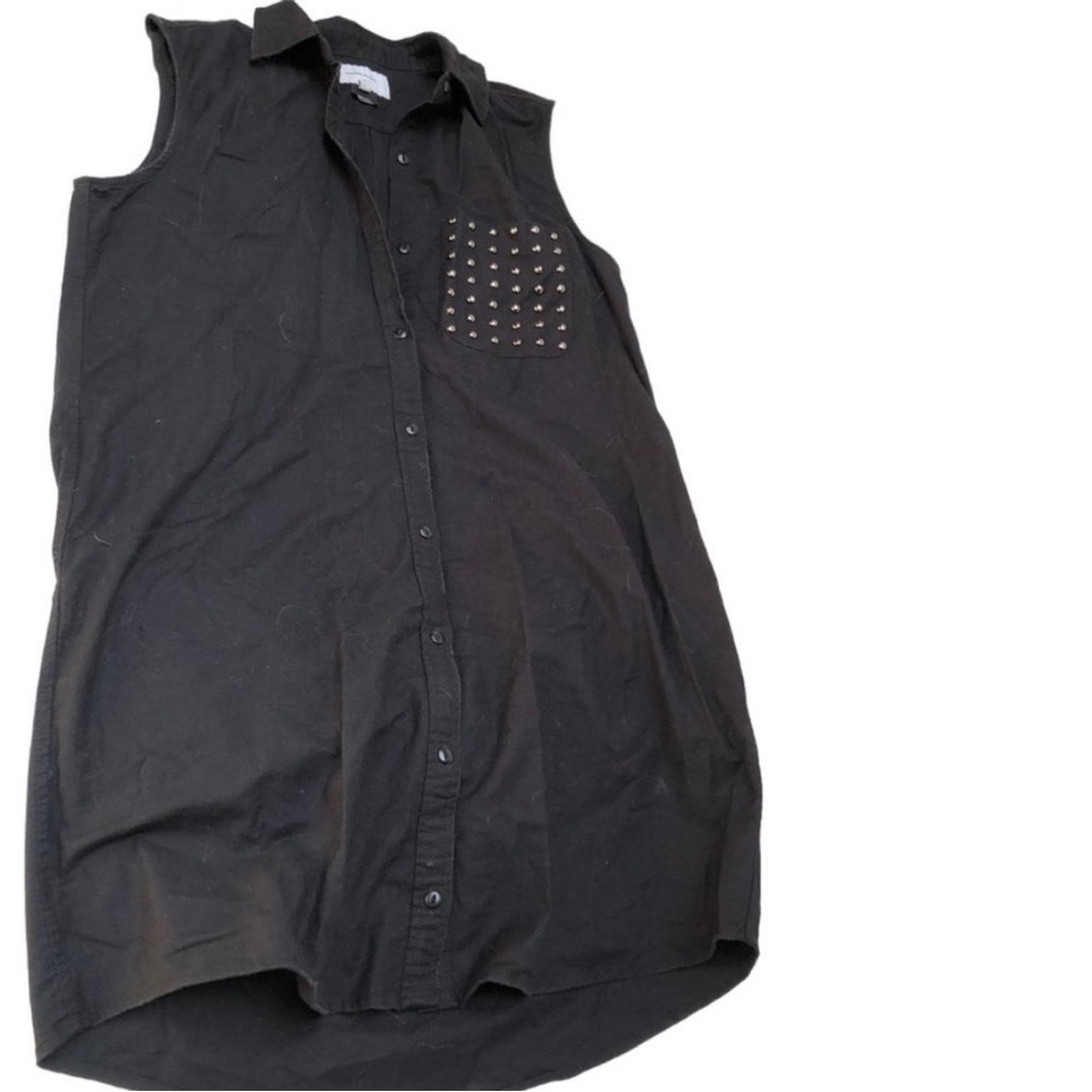 Current Elliott black Silver STUDS detail sleeveless mini shirt dress 2 …